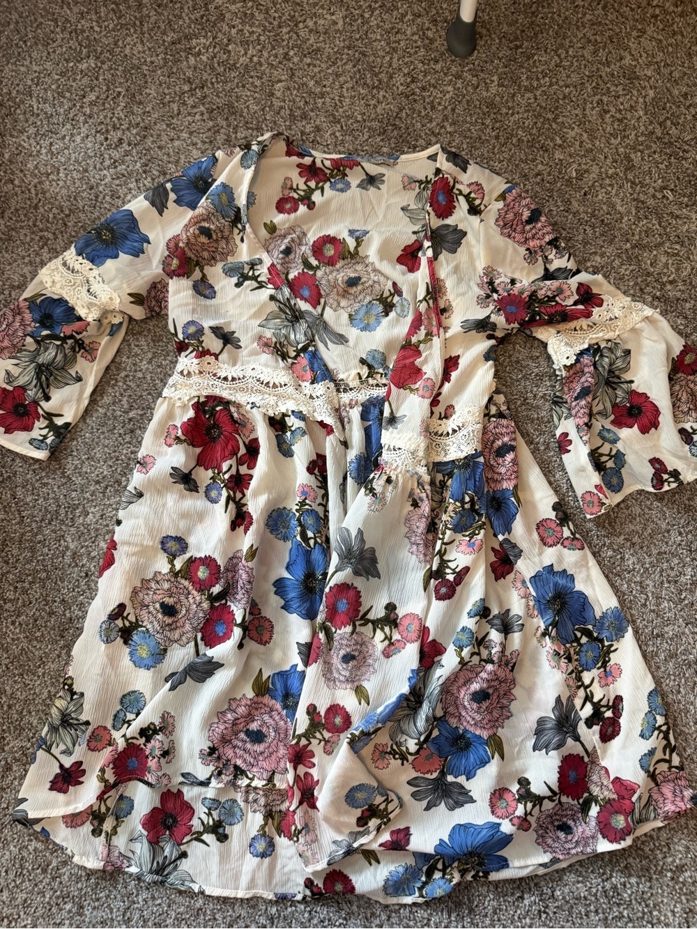 JODIFL Ivory Cardigan with Blue, Pink & Red Floral Print